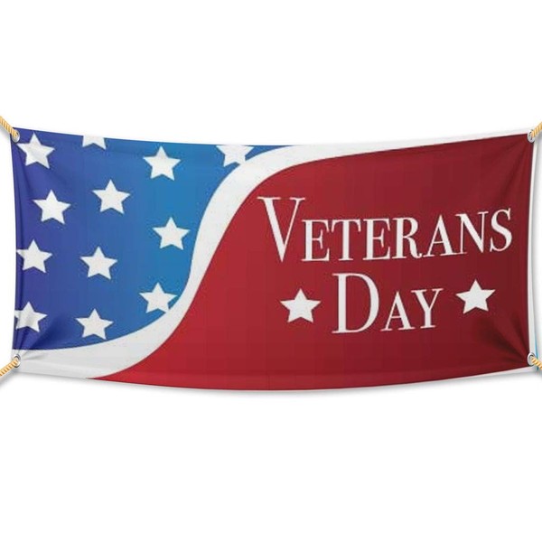 VictoryStore Veterans Day Banner Waterproof Vinyl Banner (5 Feet By 9 Feet, Stars)