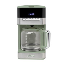 Haden Coffee Machine, 12-Cup Programmable Drip Coffee Maker with Auto Shut-Off Function and Reusable Washable Water Filter, Green & Chrome