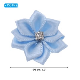 PATIKIL 1.2 Inch Small Ribbon Flowers, 150 Pcs Satin Ribbon Flowers Mini Fabric Flowers for Crafts DIY Wedding Ornament Appliques, Light Blue