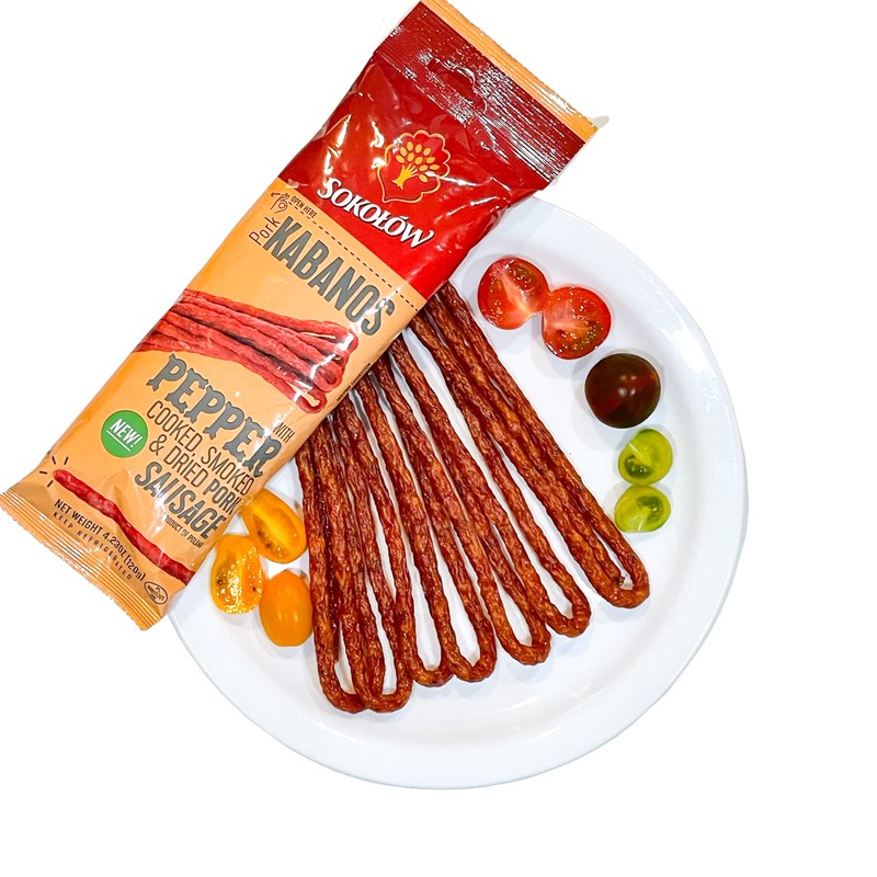 Dry Thin Kabanos with Pepper, Cooked, Smoked and Dried Pork