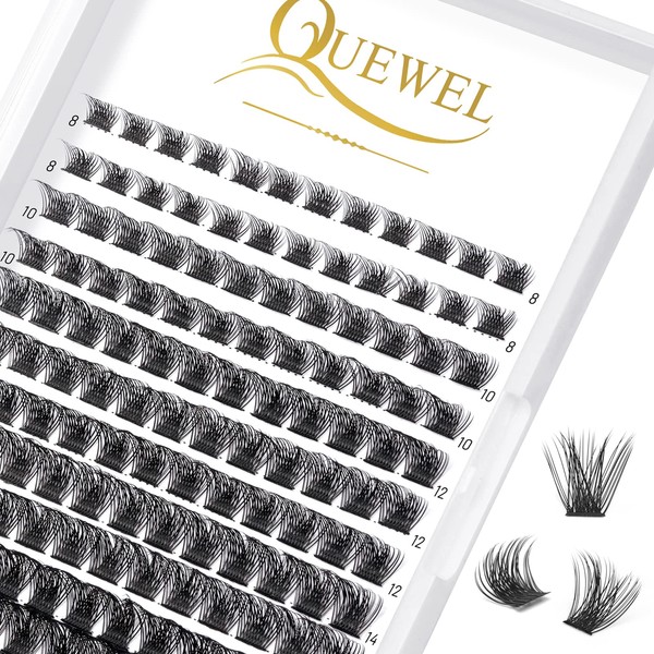 QUEWEL Individual Lashes 144 Pcs DIY Cluster Lashes Wide Stem