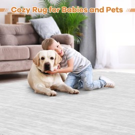 ANSSO 5x8 Area Rug for Living Room, Machine Washable Low Pile Rugs, Non-Slip Backing Vintage Carpet for Bedroom, Dining Room, Home Office Decor SolidGray