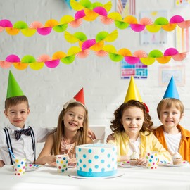 Paquete de 4 pancartas de abanico de papel de 5 pies de fondo colorido para colgar en el techo, decoración de abanicos de papel, suministros de fiesta de cumpleaños, decoración reutilizable para