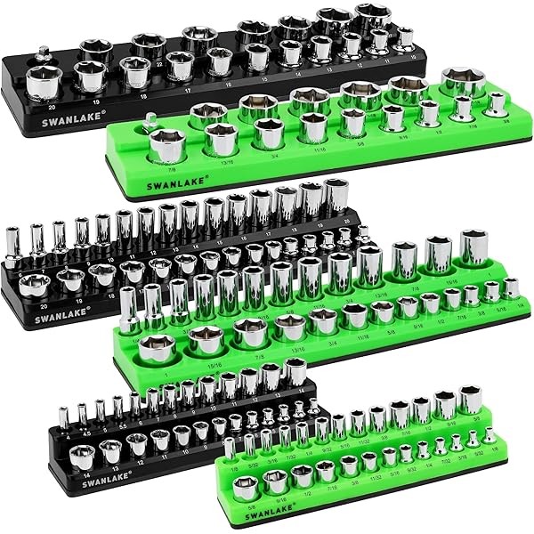 Magnetic Socket Organizer Set, 6-piece 1/4", 3/8", 1/2" SAE &