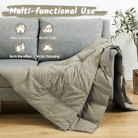 Dreamhood Down Throw Blanket Lightweight Throw Blanket Feather Down Fiber Throw for Couch, Soft Breathable Microfiber Fabric Small Throw Blanket for Indoor and Outdoor Use, 50"X70", Khaki