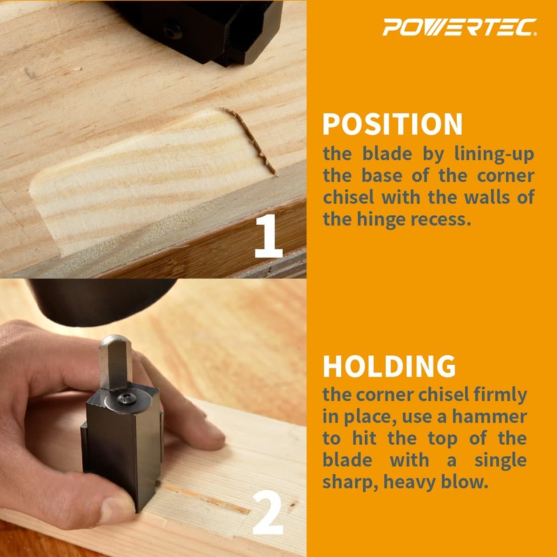 POWERTEC Square Corner Chisel – Spring-Loaded Mortise Chisel for Use