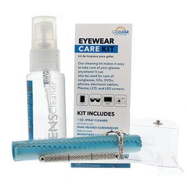 Eyeglass Cleaning & Repair Kit; 1oz Bottle Cleaning Spray, Microfiber Cleaning Cloth, Keychain Screwdriver, Clear
