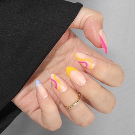 Anglicolor Press On Nails, Reusable Almond Nail Tips, French Press-On Nails, Gel Nails, False Nails, Short, 15 Sizes, Includes 30 Nails, 2 g Glue, 1 Manicure Stick, 1 Mini File (A102, 30 Pieces)