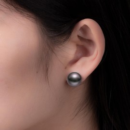 BURLAP LIFE Gold Plated 925 Sterling Silver Freshwater Real Button Pearl Stud Earrings Quality Pearl Earrings for Women, Black Pearl 6mm-7mm