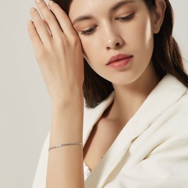 SILVERCUTE Womens Plain Chain Bracelets 925 Sterling Silver Mens Cuban Chains 3mm Wide Bracelt For Women