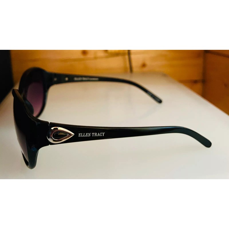 Ellen Tracy Womens Black Plastic Rectangle Sunglass, Gradient Lens 547.