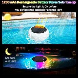 Pool Chlorine Floater with Solar Light, Solar Chlorine Tablet Floater for 3 Inch Pool Tablets Chlorine, Floating Chlorine Dispenser Solar Floating Pool Lights for Pool Spa Hot Tub Swimming