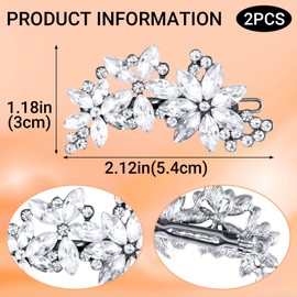 Winsyison 2pcs Rhinestone Hair Clip for Women, Sparkly Crystal Flower Headpiece, Non-Slip Brides Thick Thin Curly Straight Long Short Hair Barrettes Accessories for Wedding Parties Festivals- Silver