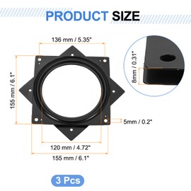 uxcell 4Pcs 6" Bar Stool Swivel Replacement, 360° Rotation Lazy Susan Turntable, Square Ball Bearing Seat Swivel Base Mount Plate for Recliner Chair or Table, Black (155x8mm)