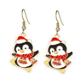Christmas Penguin Earrings - Gold, Handcrafted, Small Christmas Jewellery, Cute Dancing Penguin Design