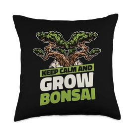 Bonsai Tree Plant Tools Care Kit Set Gifts Ideas Keep Calm and Grow Pots Penjing Bonsai Throw Pillow, 18x18, Multicolor