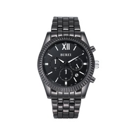 BUREI Herren Luxus Armbanduhren, Schwarze Herrenuhr Edelstahl Chronograph, Business Herrenuhren mit wasserdichtem römischen arabischen Ziffern Zifferblatt Uhr für Männer