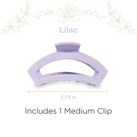 TELETIES - Medium Open Claw Clip - Strong Grip, Bendable Teeth, Comfortable Cutout Design - Ideal for Long, Thick, Curly, or Wavy Hair - For All Hair Textures - Spring Collection - Lilac