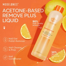 Modelones Acetone Nail Polish Remover, Professional Gel Polish Remover, Nail Glue Remover Natural Formula with Jojoba Oil for Nail Moisturizing & Care, Acrylic Dip Powder Remover(8 FL.Oz.), Lemon