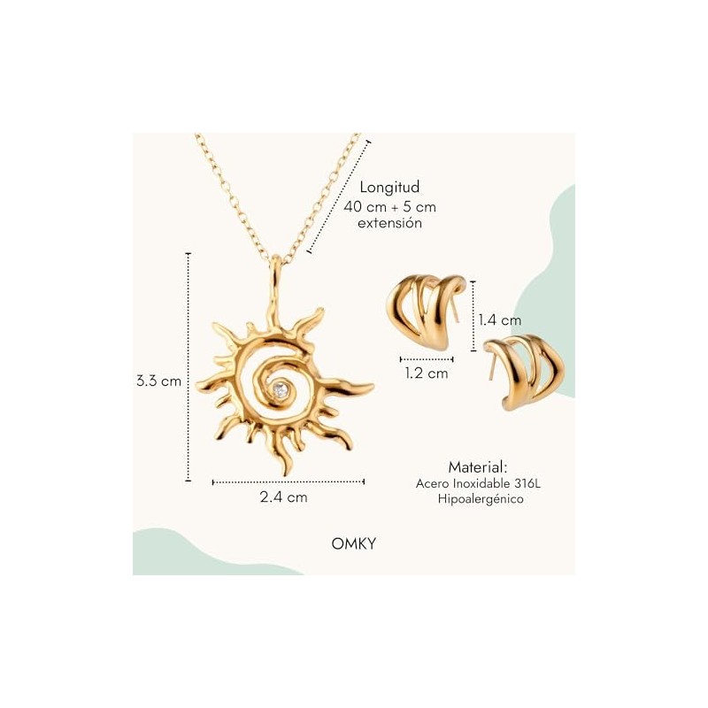Omky Set de Joyería para Mujer – Collar Sol en