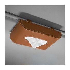 Sylvil Car Tissue Holder, Leather Sun Visor Napkin Dispenser, Rectangular Paper Carton Mask Holder with Tissue Refill, Universal Car Accessories for Hanging Paper Towel Clip (Brown)