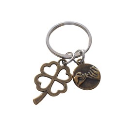 Bronze Four Leaf Clover Charm Keychain with Pinky Promise Charm for Couples or Best Friends, Anniversary Keychain