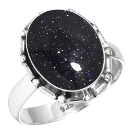 Jeweloporium 925 Silver Ring for Women Blue Sunstone Stone Statement Silver Ring Size W 1/2 Christmas - Gift Fashion Jewelry