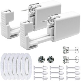 Disposable Ears Piercing Guns, Easy Self Piercing Kit with Stainless Steel CZ Stud Earrings, Suitable Anyone Wanting to Pierce Ears at Home (Silver- Black)
