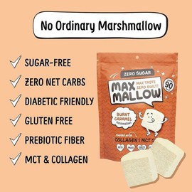 Know Brainer Max Mallow Burnt Caramel - Guilt-Free & Zero Sugar Marshmallows - Low Carb, Zero Fat, Gluten-Free & Ketogenic - Marshmallow Fueled with Collagen, MCT Oil & Prebiotic Fiber - Pack of 6