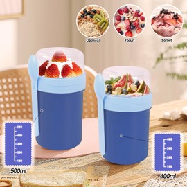 GPREESUS 2 Pack Overnight Oats Containers with Lids,21 & 25oz On the Go Yogurt Parfait Cup,Overnight Oats Jars,Reusable Cereal Yogurt Cup and Divided Compartment for Fruit Nuts (Blue,S+M)