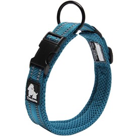Creation Core Reflective Dog Collar with Ring Breathable Mesh Soft Padded Adjustable Nylon Pet Collar 1" Wide, Blue XL