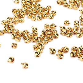 300pcs Small Bells DIY Mini Tiny Iron Jingle Bells with Hole for Craft Jewelry Festival Birthday Decoration Gift (Gold)