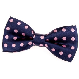 Retreez Men Classic Polka Dots Woven Microfiber Pre-tied Bow Tie (4.5") - Navy Blue with Pink Dots