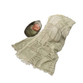 Honra Newborn Photography Props Baby Photo Posing Wraps Girls Boys Photoshoots Blanket Vintage Fringed Texture Layers (Beige)