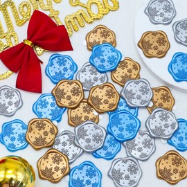 SWANGSA 60Pcs Christmas Snowflake Wax Seal Stickers, Christmas Self Adhesive Gold Silver Blue Wax Stickers for Invitations, Envelopes, Greeting Cards, Gift Wrappings