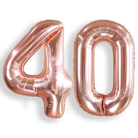 AULE 40 Inch Large 40 Number Balloons Rose Gold Big Foil Number Balloons Giant Helium Happy 40th Birthday Party Decorations for Women Huge Mylar Anniversary Supplies