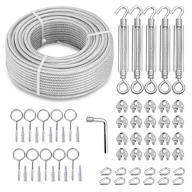 hannger M6 Turnbuckles for Cables Wire 3/16", 100Ft PVC Coated Steel Cable Wire Tensioner Strainer w/ 7×7 Strand Core Wire Rope for String Light Hanging Kit/Decking Railing/Stair Railings/Clothes Line