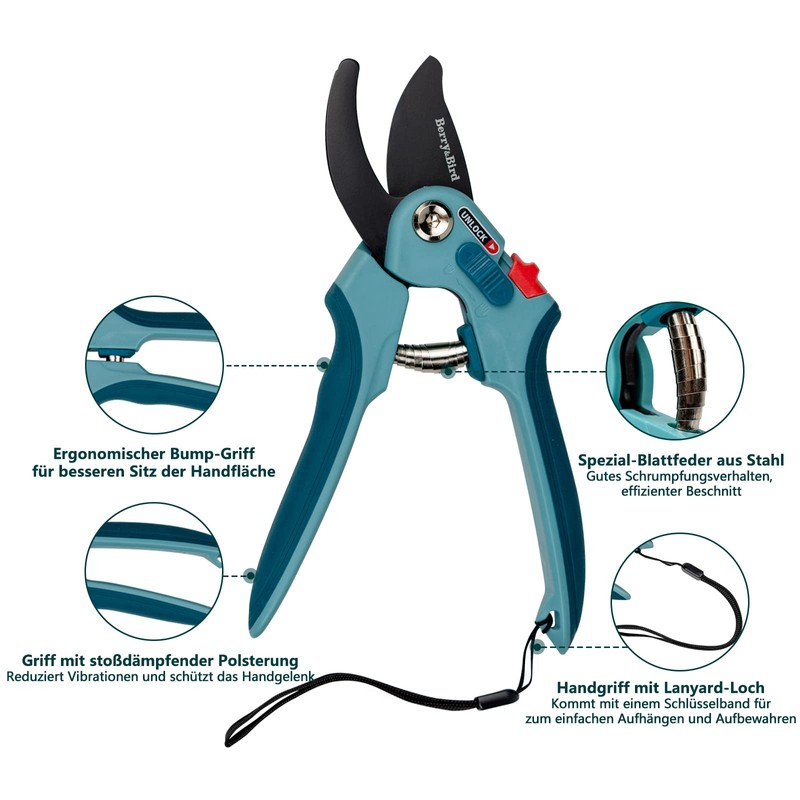 Berry&Bird Garden Shears, 22 cm Gardening Hand Scissors, Adjustable Size