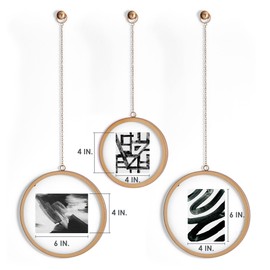 Melannco Hanging Metal Chain Round Floating Frames, Gold Finish, Includes Hanging Hardware, Set Of 3