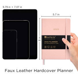 And Per Se 2025 Planner-Daily, Weekly & Monthly Hardcover Planner, 5.7" x 8", Daily Schedule, Monthly Tabs, 100 GSM Thick Paper, Leather Cover, Back Pocket，A5 Size(Pink)