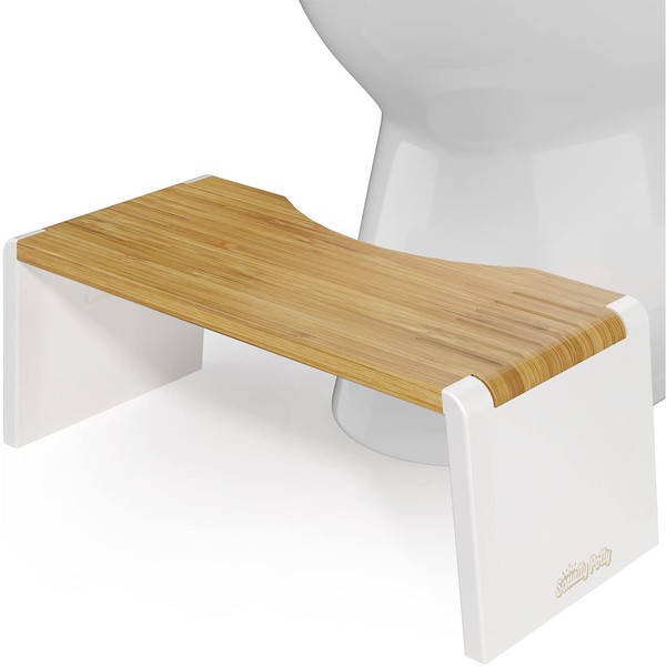Squatty Potty Stockholm Folding Bamboo Toilet Stool 7" Collapsible, Brown and White