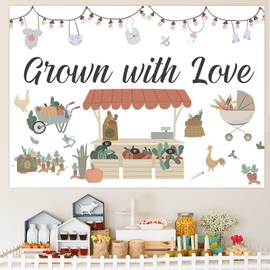 Jollyboom Locally Grown Baby Shower Decorations Boys, Farmers Market Decor 7x5ft Grown with Love Backdrop Fruit Background Banner Photo Props for Farmers Market Baby Shower Decorations Garden Farm