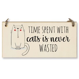 The Plum Penguin Handmade Wooden Hanging Wall Plaque Time With Cats Never Wasted Pet Lover Cat Mum Dad Sign