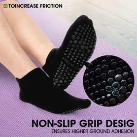 AGUTIUN Grip Socks for Women Pilates Yoga Non Slip Socks with Grips for Barre Hospital Home Athletic 3 Pairs Crew Grip Socks, Black, One size