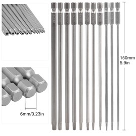 CPROSP 11 x Torx Bit 150 mm Long, Long Torx Bit T6, T7, T8, T9, T10, T15, T20, T25, T27, T30, T40, S2 Steel, Star Head