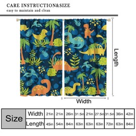Dinosaur Curtains, Cute Cartoon Dino Navy Blue Safari Animal Pattern for Kids Boys Girls Room Decor, Print Drapes for Living Room Bedroom Kitchen 2 Panel Set 20.5" W X 45" L