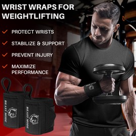 TECEUM Weightlifting Wrist Wraps with Thumb Loop – Black – Arms on Fire – 18 inch – Heavy-Duty Workout Wrist Support & Protection – Ideal for Powerlifting, Strength Training, Bodybuilding