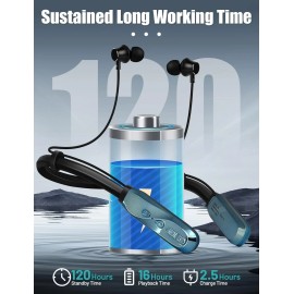 TERUBIN Neckband Bluetooth Headphones 120H Playtime Wireless Stereo Earbuds Blue