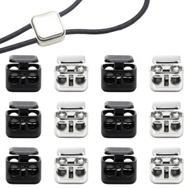 12 Pcs Metal Toggles for Drawstrings,Double Hole Metal Cord Locks,Lock Lace for Shoelaces, Bags, Hoodies, Pants Closures and More(Black & Silver)