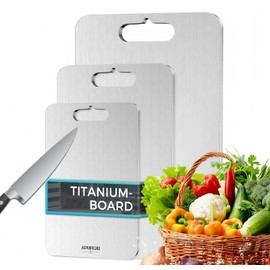 APMRQIB Titanium Cutting Board Set of 3,100% Pure Titanium Cutting Boards for Kitchen, Double Sided Non Toxic Cutting Board, Ideal Charcuterie & Chopping for Meat, Hygiene Durable Dishwasher（S+M+L)